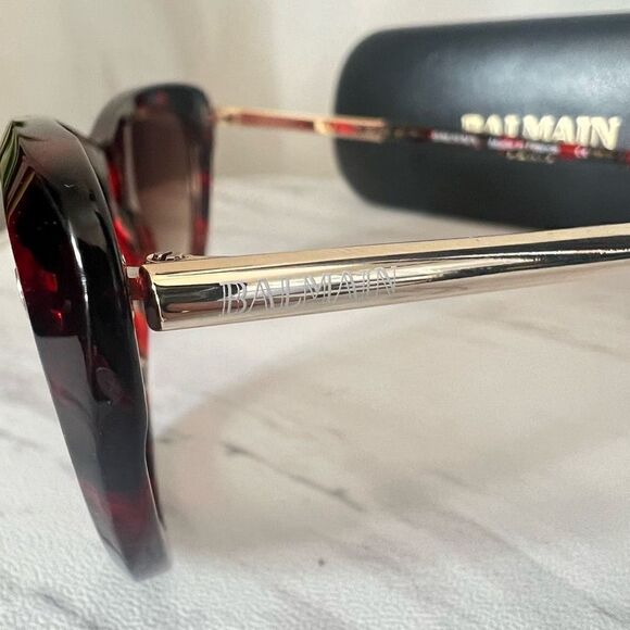 BALMAIN 56mm Modified Cat Eye Sunglasses, Polarized, Designer, Red Tortoise, NWT - Picture 11 of 17